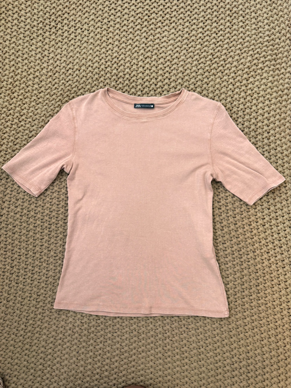 ZARA Ribbed Short Sleeve Tee Dusty Rose M Medium